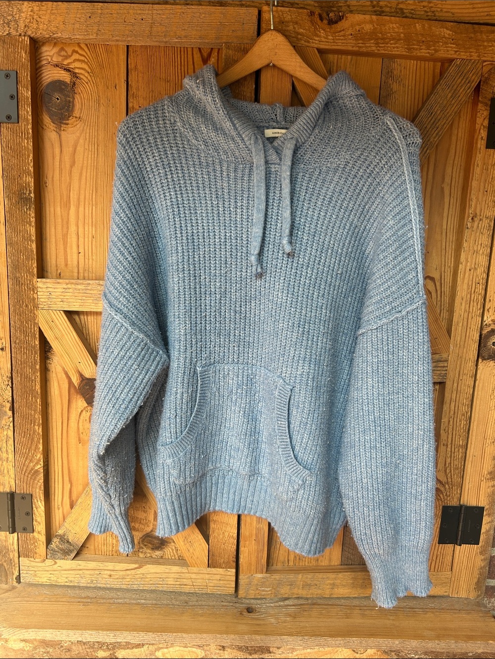 American Eagle Oversized Chunky ribbed knit hoodie sweater Lt.blue womenโs med.